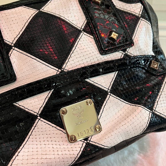 Authentic MCM Checkered Patent Leather Shoulder Bag - Picture 4 of 13